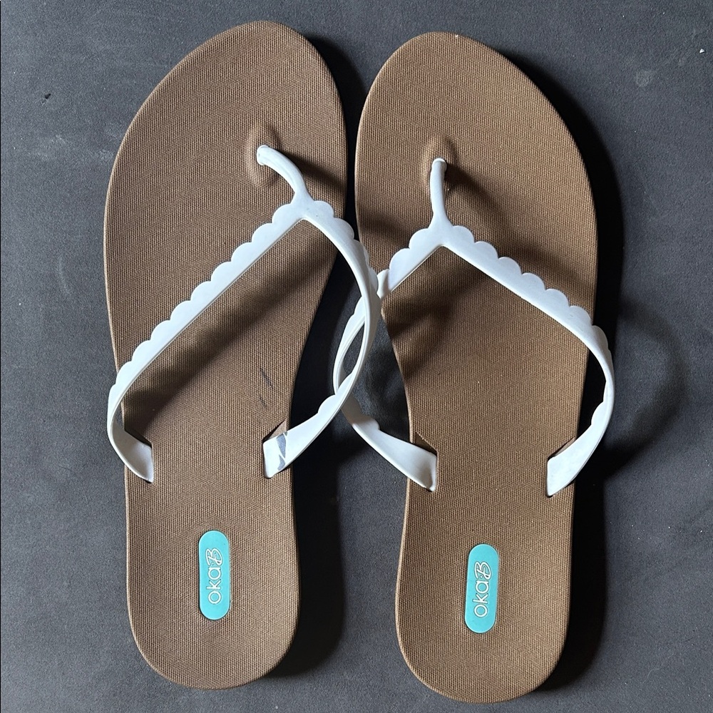 OKA B Brown and White Women's Flip Flops size 10 / 40